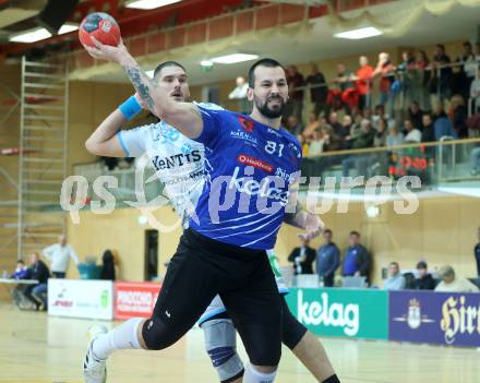 HLA Handball Bundesliga. SC Ferlach gegen HSG Xentis Lipizzanerheimat.  Adrian Milicevic (SCF), Kristian Bevin (HSG Xentis). Ferlach, am 6.12.2024.
Foto: Kuess
---
pressefotos, pressefotografie, kuess, qs, qspictures, sport, bild, bilder, bilddatenbank