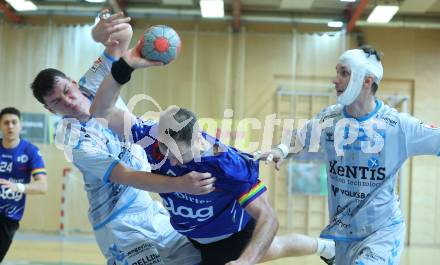 HLA Handball Bundesliga. SC Ferlach gegen HSG Xentis Lipizzanerheimat.  Patrik Leban (SCF),  Domen Knez, Karpo Sirolic (HSG Xentis). Ferlach, am 6.12.2024.
Foto: Kuess
---
pressefotos, pressefotografie, kuess, qs, qspictures, sport, bild, bilder, bilddatenbank