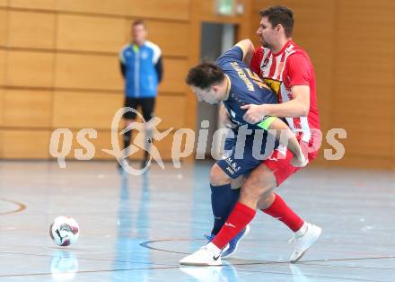 Futsal Bundesliga. Futsal Klagenfurt Versli.at gegen Stella Rossa. Vahid Muharemovic  (Klagenfurt), Fatlum Kreka (Stella Rossa). Viktring, am 4.1.2025.
Foto: Kuess
---
pressefotos, pressefotografie, kuess, qs, qspictures, sport, bild, bilder, bilddatenbank