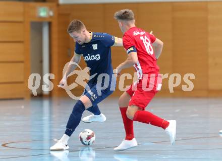 Futsal Bundesliga. Futsal Klagenfurt Versli.at gegen Stella Rossa. Matic Lokovsek  (Klagenfurt), Manuel Gager (Stella Rossa). Viktring, am 4.1.2025.
Foto: Kuess
---
pressefotos, pressefotografie, kuess, qs, qspictures, sport, bild, bilder, bilddatenbank