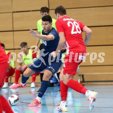 Futsal Bundesliga. Futsal Klagenfurt Versli.at gegen Stella Rossa. Saso Kovacevic   (Klagenfurt), Robert Bencun (Stella Rossa). Viktring, am 4.1.2025.
Foto: Kuess
---
pressefotos, pressefotografie, kuess, qs, qspictures, sport, bild, bilder, bilddatenbank