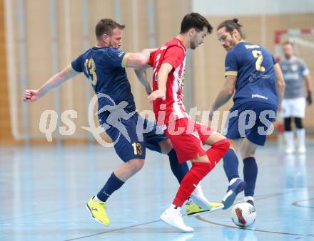 Futsal Bundesliga. Futsal Klagenfurt Versli.at gegen Stella Rossa. Denis Totoskovic  (Klagenfurt), Alec Floegel (Stella Rossa). Viktring, am 4.1.2025.
Foto: Kuess
---
pressefotos, pressefotografie, kuess, qs, qspictures, sport, bild, bilder, bilddatenbank