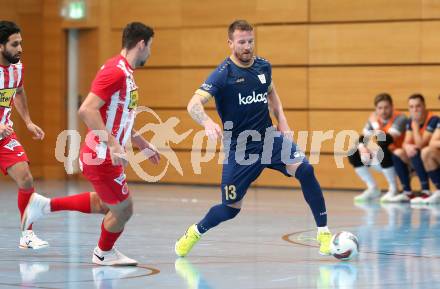 Futsal Bundesliga. Futsal Klagenfurt Versli.at gegen Stella Rossa. Denis Totoskovic  (Klagenfurt), Fatum Kreka (Stella Rossa). Viktring, am 4.1.2025.
Foto: Kuess
---
pressefotos, pressefotografie, kuess, qs, qspictures, sport, bild, bilder, bilddatenbank