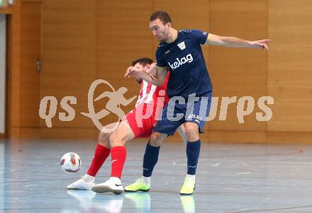 Futsal Bundesliga. Futsal Klagenfurt Versli.at gegen Stella Rossa. Marko Sarkovic  (Klagenfurt), Fatum Kreta (Stella Rossa). Viktring, am 4.1.2025.
Foto: Kuess
---
pressefotos, pressefotografie, kuess, qs, qspictures, sport, bild, bilder, bilddatenbank
