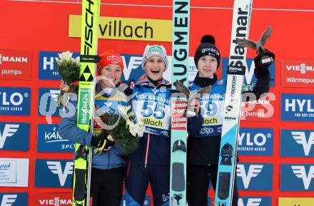 Schin Nordisch. Schispringen. Weltcup. Katharina Schmid (GER), Eva Pinkelnig (AUT), Nika Prevc (SLO). Villach, Alpenarena, am 6.1.2025.
Foto: Kuess
---
pressefotos, pressefotografie, kuess, qs, qspictures, sport, bild, bilder, bilddatenbank