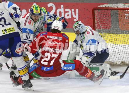 Eishockey ICE Bundesliga. KAC gegen VSV. Thomas Hundertpfund (KAC), Thomas Vallant, Jean Philippe Lamoureux (VSV). Klagenfurt, am 8.1.2024.
Foto: Kuess
---
pressefotos, pressefotografie, kuess, qs, qspictures, sport, bild, bilder, bilddatenbank