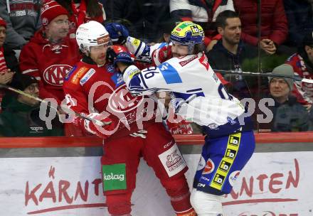 Eishockey ICE Bundesliga. KAC gegen VSV. Thomas Hundertpfund (KAC), Patrick Holway (VSV). Klagenfurt, am 8.1.2024.
Foto: Kuess
---
pressefotos, pressefotografie, kuess, qs, qspictures, sport, bild, bilder, bilddatenbank