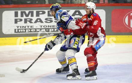 Eishockey ICE Bundesliga. KAC gegen VSV. Simeon Schwinger (KAC), Patrick Holway(VSV). Klagenfurt, am 8.1.2024.
Foto: Kuess
---
pressefotos, pressefotografie, kuess, qs, qspictures, sport, bild, bilder, bilddatenbank