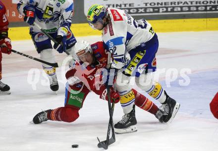 Eishockey ICE Bundesliga. KAC gegen VSV. Thilo Nickl (KAC), Nikita Scherbak (VSV). Klagenfurt, am 8.1.2024.
Foto: Kuess
---
pressefotos, pressefotografie, kuess, qs, qspictures, sport, bild, bilder, bilddatenbank