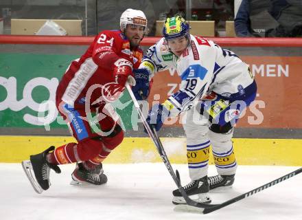 Eishockey ICE Bundesliga. KAC gegen VSV. Steven Strong (KAC), Felix Maxa (VSV). Klagenfurt, am 8.1.2024.
Foto: Kuess
---
pressefotos, pressefotografie, kuess, qs, qspictures, sport, bild, bilder, bilddatenbank