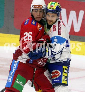 Eishockey ICE Bundesliga. KAC gegen VSV. Oliver Lam (KAC), Alex Wall (VSV). Klagenfurt, am 8.1.2024.
Foto: Kuess
---
pressefotos, pressefotografie, kuess, qs, qspictures, sport, bild, bilder, bilddatenbank