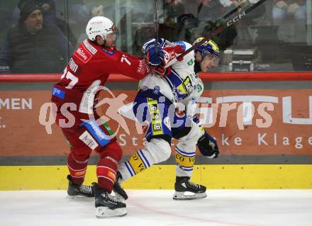 Eishockey ICE Bundesliga. KAC gegen VSV. Mathias From (KAC), Felix Maxa (VSV). Klagenfurt, am 8.1.2024.
Foto: Kuess
---
pressefotos, pressefotografie, kuess, qs, qspictures, sport, bild, bilder, bilddatenbank