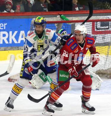 Eishockey ICE Bundesliga. KAC gegen VSV. Senna Peeters (KAC), Alex Wall (VSV). Klagenfurt, am 8.1.2024.
Foto: Kuess
---
pressefotos, pressefotografie, kuess, qs, qspictures, sport, bild, bilder, bilddatenbank