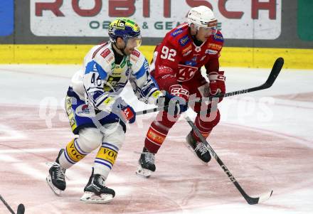 Eishockey ICE Bundesliga. KAC gegen VSV. Clemens Unterweger (KAC), Alex Wall (VSV). Klagenfurt, am 8.1.2024.
Foto: Kuess
---
pressefotos, pressefotografie, kuess, qs, qspictures, sport, bild, bilder, bilddatenbank