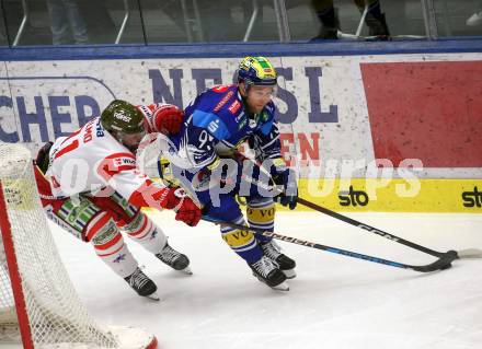 Eishockey ICE Bundesliga. VSV gegen HCB SÃ¼dtirol Alperia.   Mark Katic (VSV),  Michael Halmo (Bozen). Villach, am 12.1.2025
Foto: Kuess
---
pressefotos, pressefotografie, kuess, qs, qspictures, sport, bild, bilder, bilddatenbank