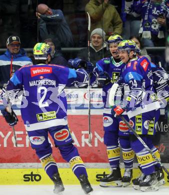 Eishockey ICE Bundesliga. VSV gegen HCB SÃ¼dtirol Alperia.   Torjubel Dominik Prodinger, Daniil Kulintsev, Dylan Macpherson (VSV). Villach, am 12.1.2025
Foto: Kuess
---
pressefotos, pressefotografie, kuess, qs, qspictures, sport, bild, bilder, bilddatenbank