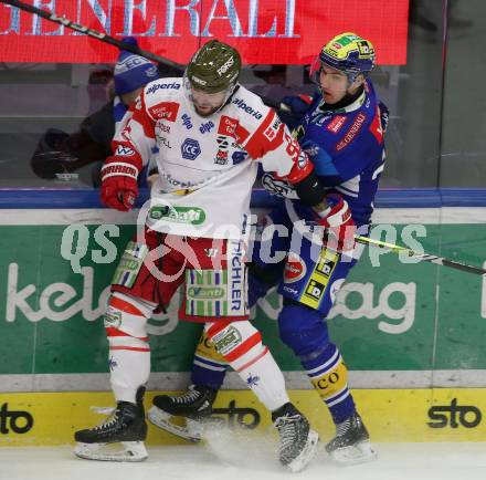 Eishockey ICE Bundesliga. VSV gegen HCB SÃ¼dtirol Alperia.   Felix Maxa (VSV), Giordano Finoro (Bozen). Villach, am 12.1.2025
Foto: Kuess
---
pressefotos, pressefotografie, kuess, qs, qspictures, sport, bild, bilder, bilddatenbank