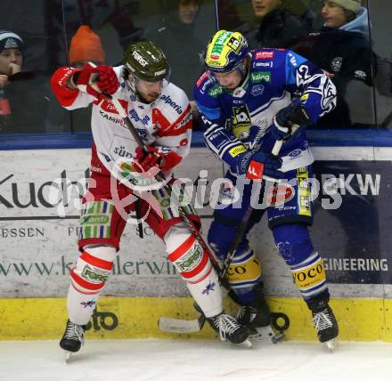 Eishockey ICE Bundesliga. VSV gegen HCB SÃ¼dtirol Alperia.  Benjamin Lanzinger (VSV), Daniel Mantenuto (Bozen). Villach, am 12.1.2025
Foto: Kuess
---
pressefotos, pressefotografie, kuess, qs, qspictures, sport, bild, bilder, bilddatenbank