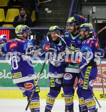 Eishockey ICE Bundesliga. VSV gegen HCB SÃ¼dtirol Alperia.   Torjubel Thomas Vallant, John Hughes, Maximilian Rebernig, Kevin Hancock (VSV). Villach, am 12.1.2025
Foto: Kuess
---
pressefotos, pressefotografie, kuess, qs, qspictures, sport, bild, bilder, bilddatenbank