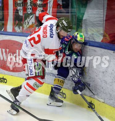 Eishockey ICE Bundesliga. VSV gegen HCB SÃ¼dtirol Alperia.   Max Coatta(VSV),  Giordano Finoro (Bozen). Villach, am 12.1.2025
Foto: Kuess
---
pressefotos, pressefotografie, kuess, qs, qspictures, sport, bild, bilder, bilddatenbank