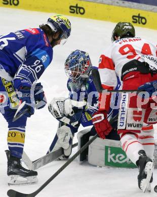 Eishockey ICE Bundesliga. VSV gegen HCB SÃ¼dtirol Alperia.   Patrick Holway, Joe Cannata (VSV),  Daniel Frank (Bozen). Villach, am 12.1.2025
Foto: Kuess
---
pressefotos, pressefotografie, kuess, qs, qspictures, sport, bild, bilder, bilddatenbank