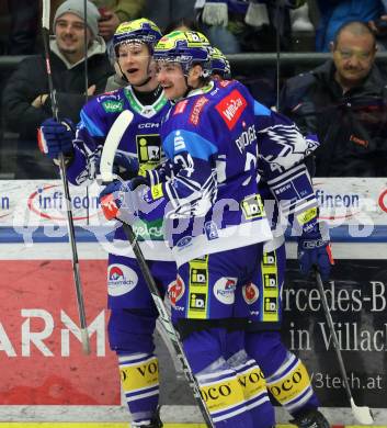 Eishockey ICE Bundesliga. VSV gegen HCB SÃ¼dtirol Alperia.   Torjubel Dominik Prodinger, Daniil Kulintsev (VSV). Villach, am 12.1.2025
Foto: Kuess
---
pressefotos, pressefotografie, kuess, qs, qspictures, sport, bild, bilder, bilddatenbank