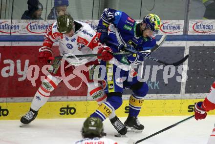 Eishockey ICE Bundesliga. VSV gegen HCB SÃ¼dtirol Alperia.  Elias Wallenta (VSV), Michele Marchetti (Bozen). Villach, am 12.1.2025
Foto: Kuess
---
pressefotos, pressefotografie, kuess, qs, qspictures, sport, bild, bilder, bilddatenbank