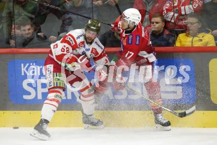 Eishockey ICE Bundesliga. KAC gegen HCB SÃ¼dtirol Alperia.  Nick Pastujov (KAC),  Michelle Marchetti (Bozen). Klagenfurt, am 12.1.2025
Foto: Kuess
---
pressefotos, pressefotografie, kuess, qs, qspictures, sport, bild, bilder, bilddatenbank