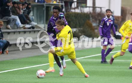 Fussball Bundesliga. Testspiel. SK Austria Klagenfurt gegen Lafnitz. Dikeni Salifou (Austria Klagenfurt), Luca Romeo Butkovic (Lafnitz). Klagenfurt, am 31,1.2025.
Foto: Kuess
---
pressefotos, pressefotografie, kuess, qs, qspictures, sport, bild, bilder, bilddatenbank