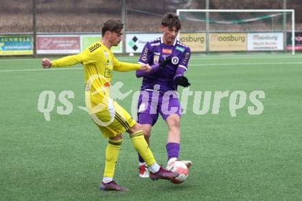 Fussball Bundesliga. Testspiel. SK Austria Klagenfurt gegen Lafnitz.  Matteo Kitz (Austria Klagenfurt), Jakob Knollmueller (Lafnitz). Klagenfurt, am 31,1.2025.
Foto: Kuess
---
pressefotos, pressefotografie, kuess, qs, qspictures, sport, bild, bilder, bilddatenbank