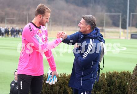 Fussball Bundesliga. Testspiel. SK Austria Klagenfurt gegen Lafnitz.  Marco Knaller (Austria Klagenfurt), Thomas Lenuweit (WAC Amateure) Klagenfurt, am 31.1.2025.
Foto: Kuess
---
pressefotos, pressefotografie, kuess, qs, qspictures, sport, bild, bilder, bilddatenbank