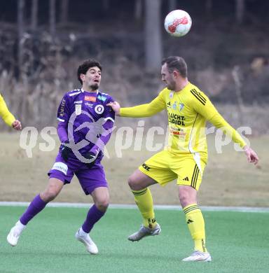 Fussball Bundesliga. Testspiel. SK Austria Klagenfurt gegen Lafnitz.  Ben Bobzien  (Austria Klagenfurt), Christoph Pichorner (Lafnitz). Klagenfurt, am 31,1.2025.
Foto: Kuess
---
pressefotos, pressefotografie, kuess, qs, qspictures, sport, bild, bilder, bilddatenbank