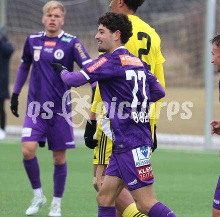 Fussball Bundesliga. Testspiel. SK Austria Klagenfurt gegen Lafnitz. Torjubel Ben Bobzien (Austria Klagenfurt). Klagenfurt, am 31,1.2025.
Foto: Kuess
---
pressefotos, pressefotografie, kuess, qs, qspictures, sport, bild, bilder, bilddatenbank