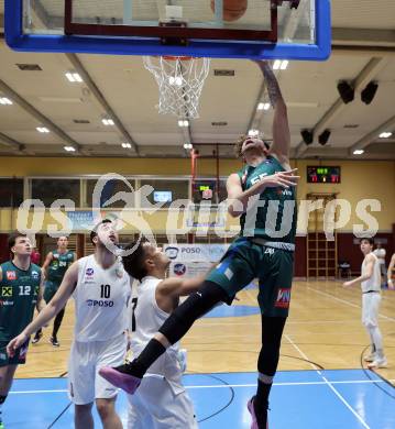 Basketball 2. Liga 2024/2025. Grunddurchgang 17. Runde.  KOS Celovec gegen Dornbirn Lions.   Mauro Gerszke (KOS Celovec),  Berk Mehmed  (Dornbirn Lions). Klagenfurt, am 1.2.2025.
Foto: Kuess


---
pressefotos, pressefotografie, kuess, qs, qspictures, sport, bild, bilder, bilddatenbank