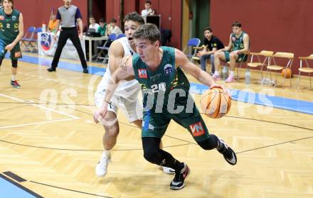 Basketball 2. Liga 2024/2025. Grunddurchgang 17. Runde.  KOS Celovec gegen Dornbirn Lions.    Mauro Gerszke (KOS Celovec),  Eduard Nogues  (Dornbirn Lions). Klagenfurt, am 1.2.2025.
Foto: Kuess


---
pressefotos, pressefotografie, kuess, qs, qspictures, sport, bild, bilder, bilddatenbank