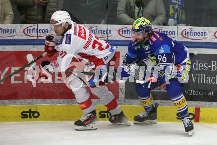 Eishockey ICE Bundesliga. VSV gegen KAC. Patrick Holway (VSV), Thomas Hundertpfund (KAC). Villach, am 2.2..2025
Foto: Kuess
---
pressefotos, pressefotografie, kuess, qs, qspictures, sport, bild, bilder, bilddatenbank