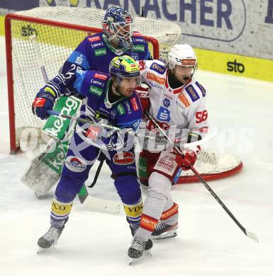 Eishockey ICE Bundesliga. VSV gegen KAC. Kevin Hancock (VSV), Daniel Obersteiner (KAC). Villach, am 2.2..2025
Foto: Kuess
---
pressefotos, pressefotografie, kuess, qs, qspictures, sport, bild, bilder, bilddatenbank