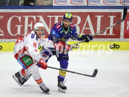 Eishockey ICE Bundesliga. VSV gegen KAC. Alex Wall (VSV), Simeon Schwinger (KAC). Villach, am 2.2..2025
Foto: Kuess
---
pressefotos, pressefotografie, kuess, qs, qspictures, sport, bild, bilder, bilddatenbank