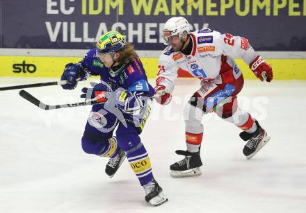 Eishockey ICE Bundesliga. VSV gegen KAC. Chase Pearson (VSV), Steven Strong (KAC). Villach, am 2.2..2025
Foto: Kuess
---
pressefotos, pressefotografie, kuess, qs, qspictures, sport, bild, bilder, bilddatenbank