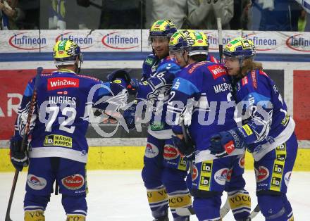 Eishockey ICE Bundesliga. VSV gegen KAC. Torjubel  Chase Pearson, Kevin Hancock, Nikita Scherbak, John Hughes Dylan Macpherson (VSV). Villach, am 2.2..2025
Foto: Kuess
---
pressefotos, pressefotografie, kuess, qs, qspictures, sport, bild, bilder, bilddatenbank