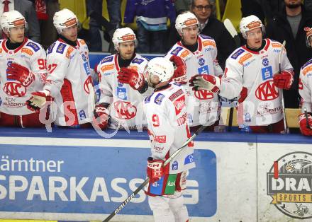 Eishockey ICE Bundesliga. VSV gegen KAC. Torjubel Jan Mursak  (KAC). Villach, am 2.2..2025
Foto: Kuess
---
pressefotos, pressefotografie, kuess, qs, qspictures, sport, bild, bilder, bilddatenbank