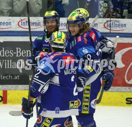 Eishockey ICE Bundesliga. VSV gegen KAC. Torjubel  Chase Pearson, Kevin Hancock, Nikita Scherbak, John Hughes Dylan Macpherson (VSV). Villach, am 2.2..2025
Foto: Kuess
---
pressefotos, pressefotografie, kuess, qs, qspictures, sport, bild, bilder, bilddatenbank