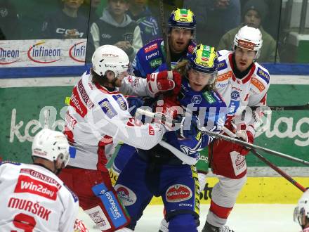 Eishockey ICE Bundesliga. VSV gegen KAC. Chase Pearson (VSV), David Maier (KAC). Villach, am 2.2..2025
Foto: Kuess
---
pressefotos, pressefotografie, kuess, qs, qspictures, sport, bild, bilder, bilddatenbank