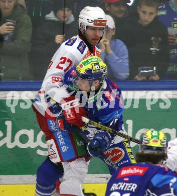 Eishockey ICE Bundesliga. VSV gegen KAC. Felix Maxa (VSV), Thomas Hundertpfund (KAC). Villach, am 2.2..2025
Foto: Kuess
---
pressefotos, pressefotografie, kuess, qs, qspictures, sport, bild, bilder, bilddatenbank