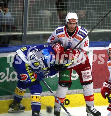 Eishockey ICE Bundesliga. VSV gegen KAC. Alexander Rauchenwald (VSV), David Maier (KAC). Villach, am 2.2..2025
Foto: Kuess
---
pressefotos, pressefotografie, kuess, qs, qspictures, sport, bild, bilder, bilddatenbank