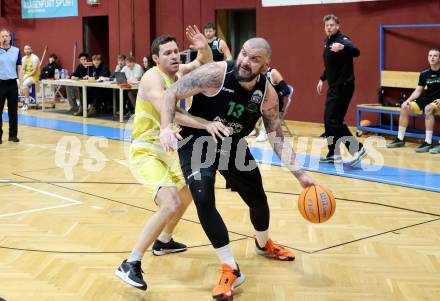 Basketball 2. Liga 2024/2025. Grunddurchgang 18. Runde.  Woerthersee Piraten gegen Union Deutsch Wagram Alligators.  Jan-Arne Apschner  (Piraten),  Nebosja Dukic  (Wagram Alligators). Klagenfurt, am 8.2.2025.
Foto: Kuess


---
pressefotos, pressefotografie, kuess, qs, qspictures, sport, bild, bilder, bilddatenbank