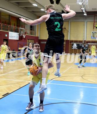 Basketball 2. Liga 2024/2025. Grunddurchgang 18. Runde.  Woerthersee Piraten gegen Union Deutsch Wagram Alligators.  Andreas Nuck  (Piraten),   Luis Goed  (Wagram Alligators). Klagenfurt, am 8.2.2025.
Foto: Kuess


---
pressefotos, pressefotografie, kuess, qs, qspictures, sport, bild, bilder, bilddatenbank