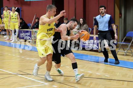 Basketball 2. Liga 2024/2025. Grunddurchgang 18. Runde.  Woerthersee Piraten gegen Union Deutsch Wagram Alligators.  Elvis Keric  (Piraten),  Petar Cosic  (Wagram Alligators). Klagenfurt, am 8.2.2025.
Foto: Kuess


---
pressefotos, pressefotografie, kuess, qs, qspictures, sport, bild, bilder, bilddatenbank