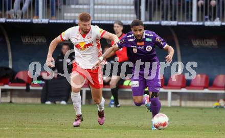 Fussball Bundesliga. SK Austria Klagenfurt gegen Red Bull Salzburg. Keanan Bennetts ( Austria Klagenfurt), Maximiliano Caufriez (Salzburg). Klagenfurt, am 9.2.2025.
Foto: Kuess
www.qspictures.net
---
pressefotos, pressefotografie, kuess, qs, qspictures, sport, bild, bilder, bilddatenbank