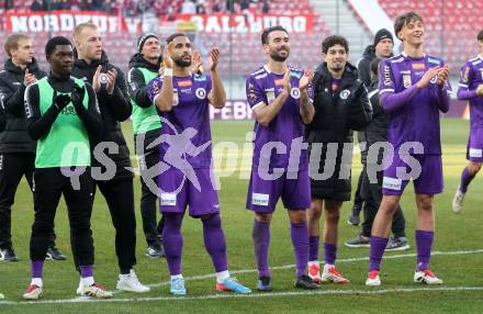 Fussball Bundesliga. SK Austria Klagenfurt gegen Red Bull Salzburg. Denzel Owusu, Keanan Bennetts, Kosmas Gkezos, Ben Bobzien, Matteo Kitz (Austria Klagenfurt)). Klagenfurt, am 9.2.2025.
Foto: Kuess
www.qspictures.net
---
pressefotos, pressefotografie, kuess, qs, qspictures, sport, bild, bilder, bilddatenbank